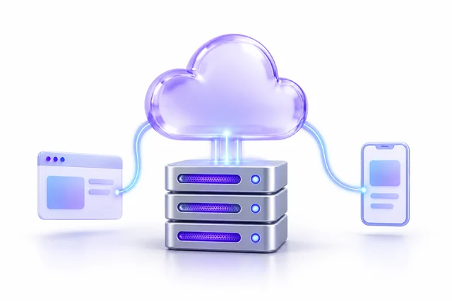 Servers connected to the cloud, a website and a phone